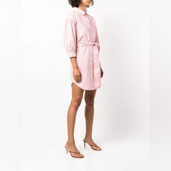 CINQ Á SEPT Shirt Dress Sofia Stripe Button Down Mini Pink Black White Pinstripe - Picture 10 of 10